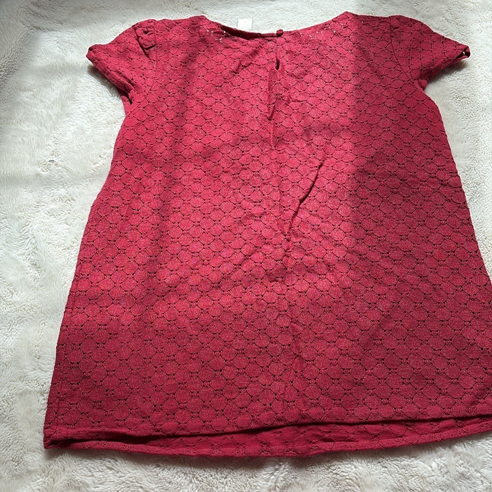 LOFT Eyelet Lace Cap Sleeve Top | Berry Red | 80% Cotton | Size XS - Picture 7 of 9